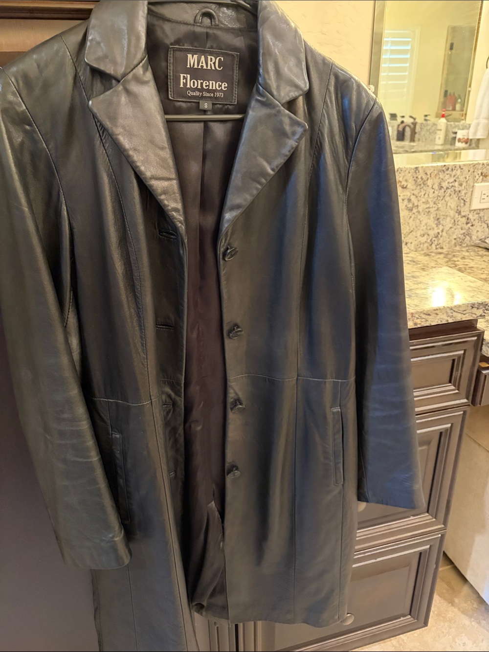 Women's Black Leather Button-Front Jacket